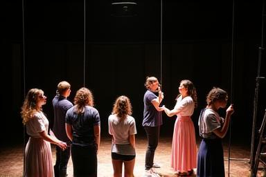 Image representing theatre production training, perhaps a stage setup or group working on props.